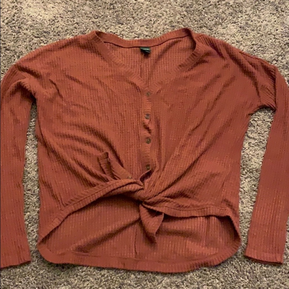 Wild Fable LS Rust Button-Up Thermal With Tie